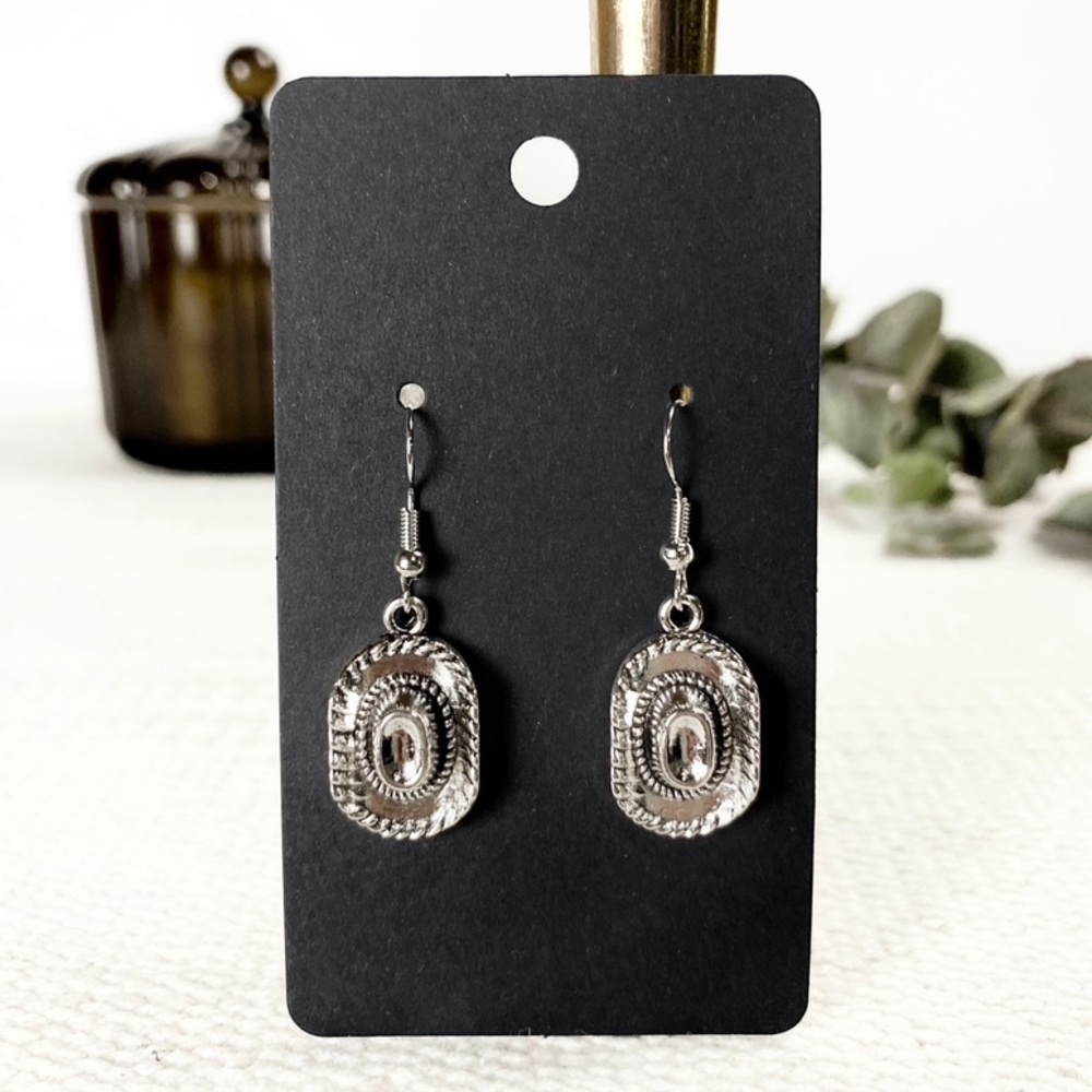 NEW Western Cowboy Hat dangle Earrings Antique Silver color Boutique